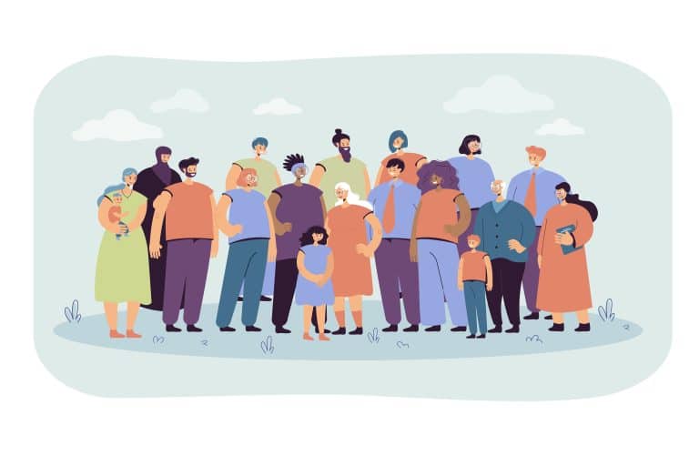 Multinational crowd of people standing together